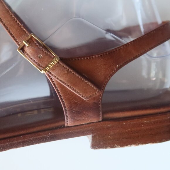Chanel Brown Leather T-Strap Sandals Rare Minimalist Designer Summer Flats Shoes - Picture 12 of 16